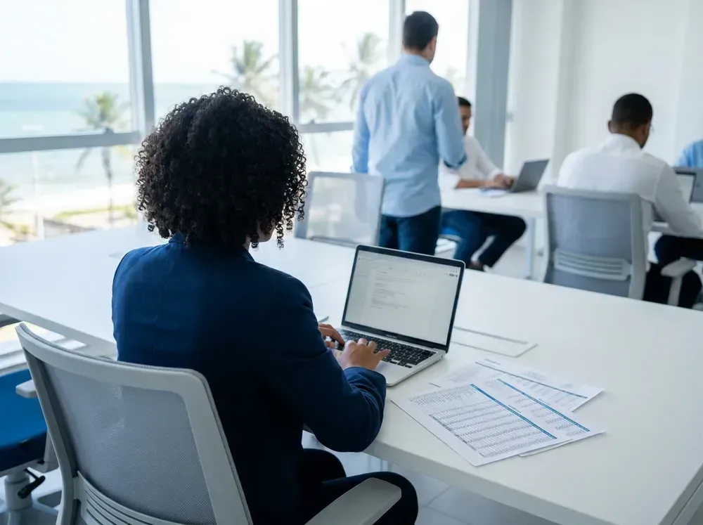 Atendimento a um cliente na mesa de reunião da VBS